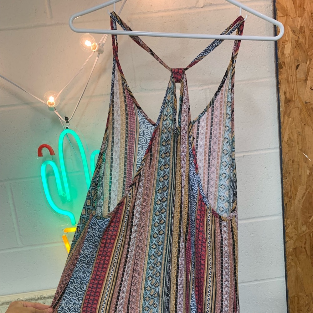 Geometric patterned striped summer mini dress